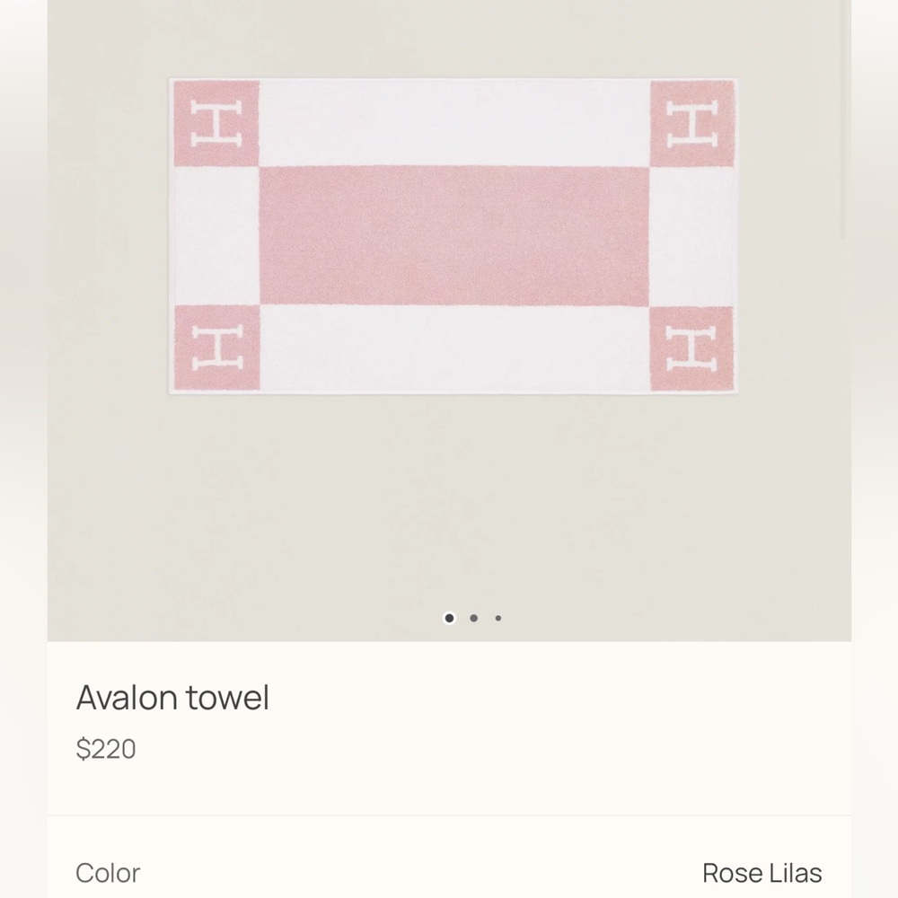 NWOT $220 Hermes Rose Lilas Pink White Towel jacquard terry 100% cotton dust bag - Picture 15 of 16